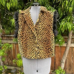 Paco Soler Leopard Print Women's Vest with Faux Fur Black Accents size M/L